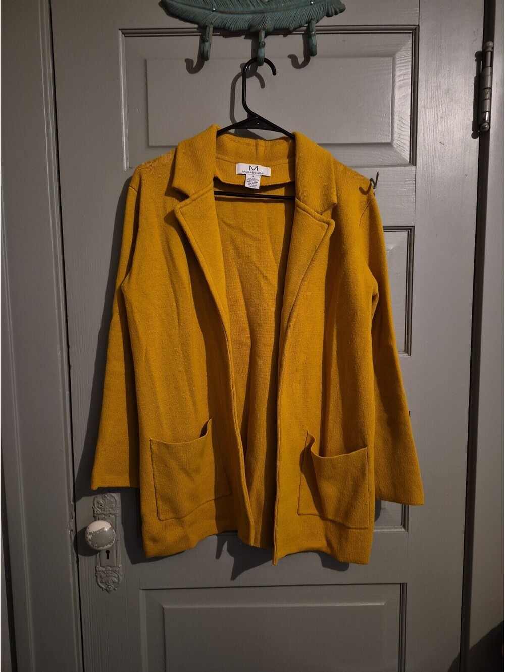Magaschoni Knit Blazer S Mustard Yellow Pockets Wool